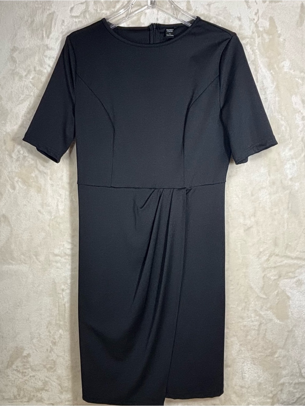 Emory Rose Elegant Black Stretchy Midi Dress with Short Sleeves Back Zip size L